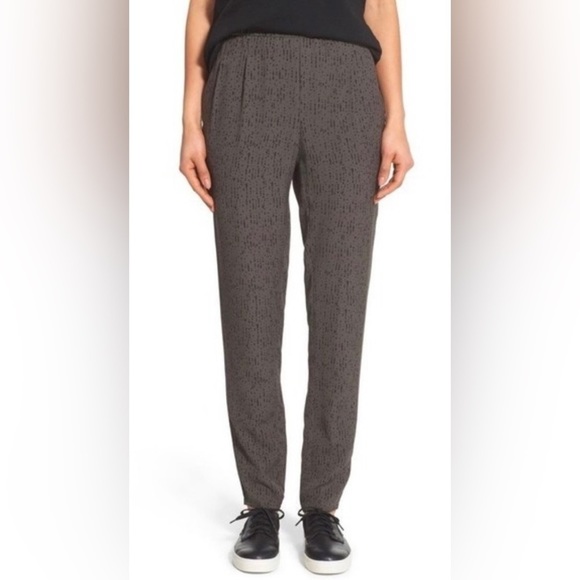 Eileen Fisher Silk Confetti Print Slouchy Pull On Trousers Gray Black L‎ - Picture 1 of 8